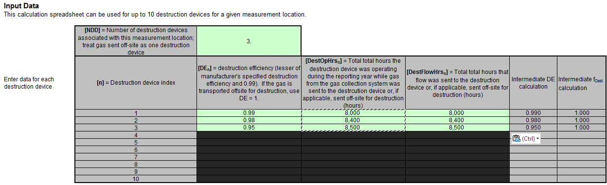 HH-6, HH-7, HH-8 Input Spreadsheet Data Entry into the Green Cells
